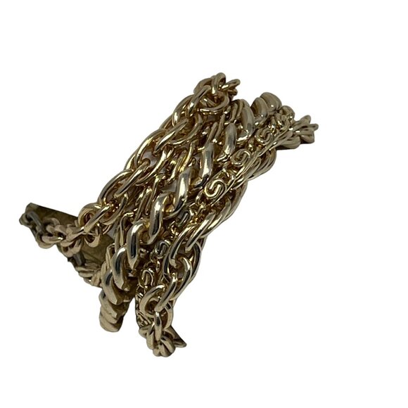 Womens Five Chain Bracelet Gold Tone Wide 7 inches Long - Picture 5 of 6